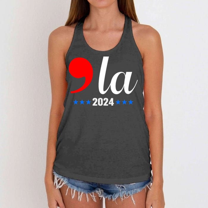 Comma + La Kamala Harris For President 2024 Election Women's Knotted Racerback Tank