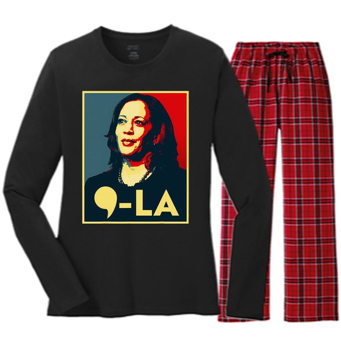 Comma La Kamala Harris 2024 Vote For 2024 President Women's Long Sleeve Flannel Pajama Set 