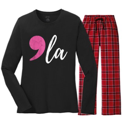 Comma + La Kamala Harris For President 2024 Election Women's Long Sleeve Flannel Pajama Set 