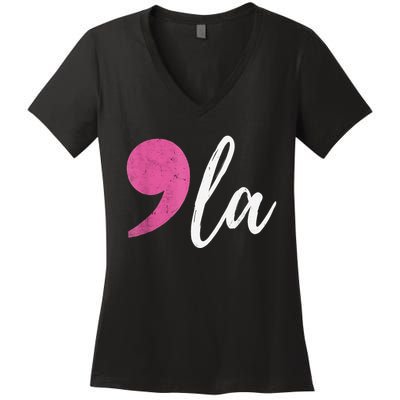 Comma + La Kamala Harris For President 2024 Election Women's V-Neck T-Shirt