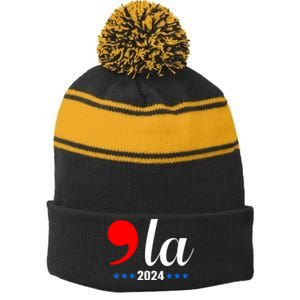 Comma + La Kamala Harris For President 2024 Election Stripe Pom Pom Beanie