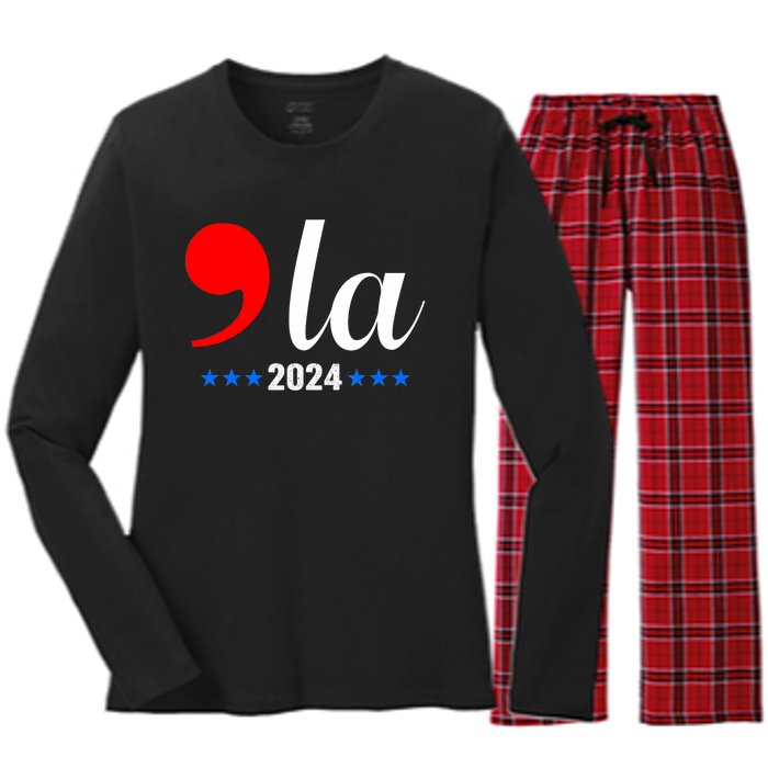 Comma + La Kamala Harris For President 2024 Election Women's Long Sleeve Flannel Pajama Set 