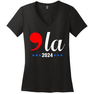 Comma + La Kamala Harris For President 2024 Election Women's V-Neck T-Shirt