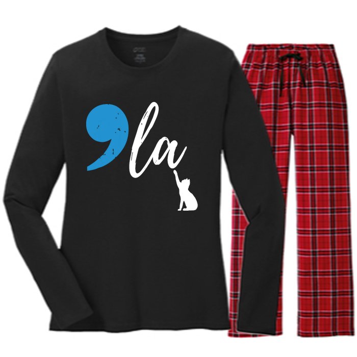 Comma La Kamala Harris Vote For Childless Cat Ladies Women's Long Sleeve Flannel Pajama Set 