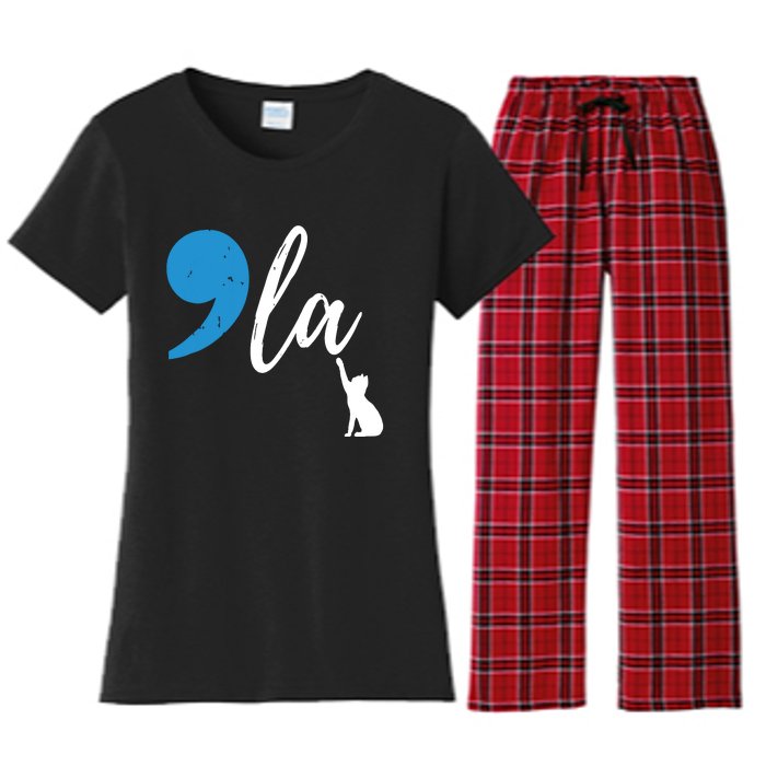 Comma La Kamala Harris Vote For Childless Cat Ladies Women's Flannel Pajama Set