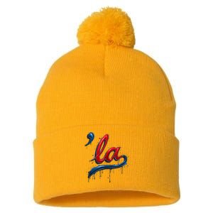 Comma La Kamala Harris 2024 Madam President Vote Kamala Pom Pom 12in Knit Beanie