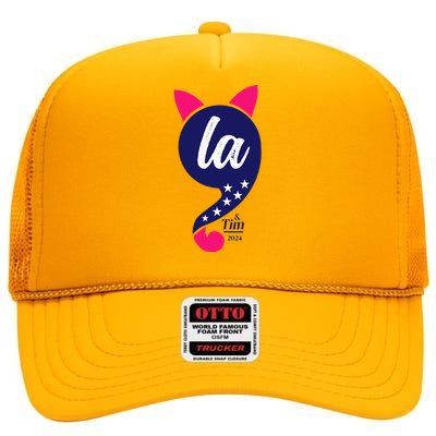 Comma La Kamala Harris 2024 For President Election High Crown Mesh Back Trucker Hat