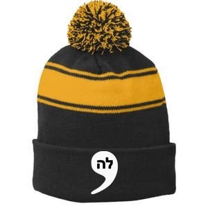 Comma La Kamala Hebrew Alphabet Cute Stripe Pom Pom Beanie