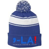 Comma La Kamala Harris 2024 Stripe Pom Pom Beanie