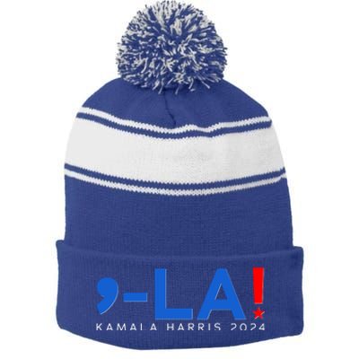 Comma La Kamala Harris 2024 Stripe Pom Pom Beanie