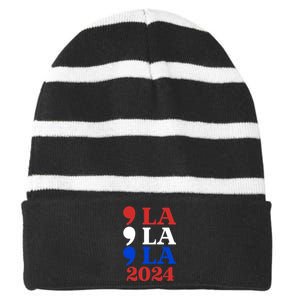 Comma La Kamala Vote For 2024 President Kamala Harris Striped Beanie with Solid Band