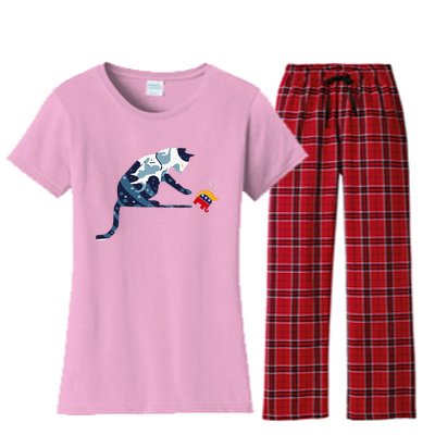 Cat Lovers Kamala Harris Blue Cat Sarcastic Women's Flannel Pajama Set