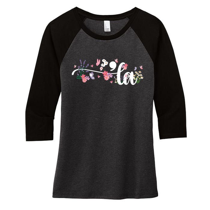 Comma La Kamala Harris Vintage Floral Feminine President Women's Tri-Blend 3/4-Sleeve Raglan Shirt