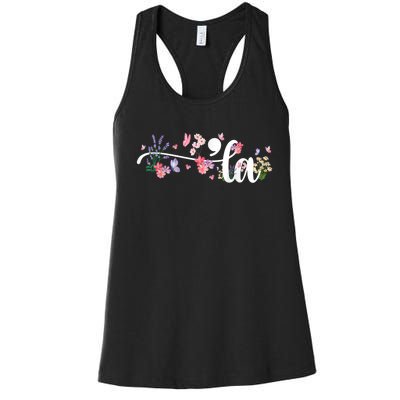 Comma La Kamala Harris Vintage Floral Feminine President Women's Racerback Tank