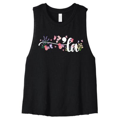 Comma La Kamala Harris Vintage Floral Feminine President Women's Racerback Cropped Tank