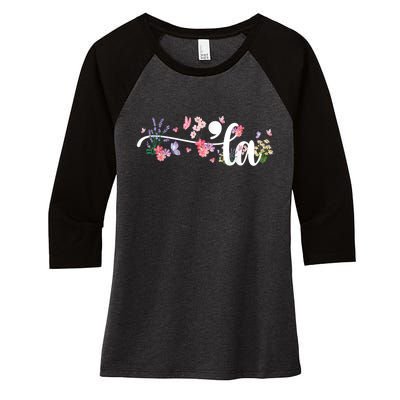 Comma La Kamala Harris Vintage Floral Feminine President Women's Tri-Blend 3/4-Sleeve Raglan Shirt