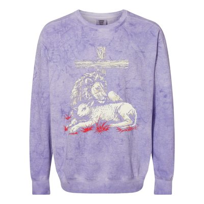 Christianity Lion Lamb Christian Cross Colorblast Crewneck Sweatshirt