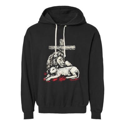 Christianity Lion Lamb Christian Cross Garment-Dyed Fleece Hoodie