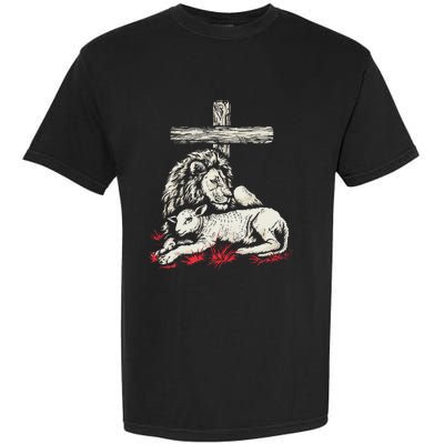 Christianity Lion Lamb Christian Cross Garment-Dyed Heavyweight T-Shirt