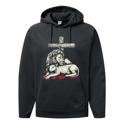 Christianity Lion Lamb Christian Cross Performance Fleece Hoodie