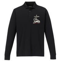 Christianity Lion Lamb Christian Cross Performance Long Sleeve Polo