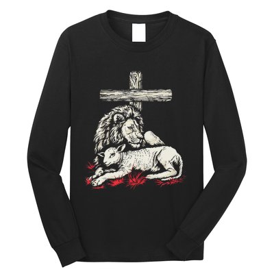 Christianity Lion Lamb Christian Cross Long Sleeve Shirt