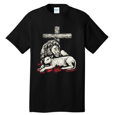 Christianity Lion Lamb Christian Cross Tall T-Shirt