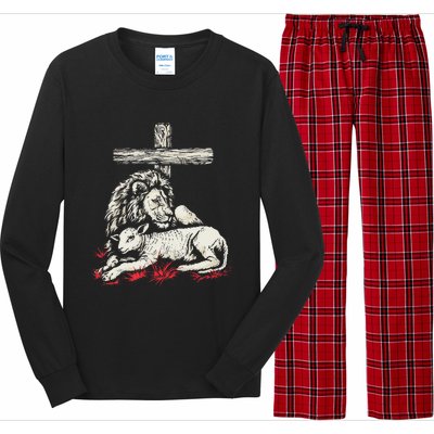 Christianity Lion Lamb Christian Cross Long Sleeve Pajama Set