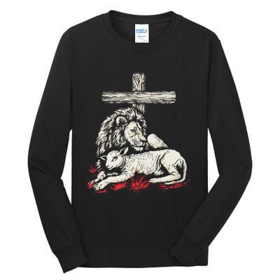 Christianity Lion Lamb Christian Cross Tall Long Sleeve T-Shirt