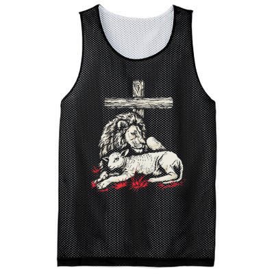 Christianity Lion Lamb Christian Cross Mesh Reversible Basketball Jersey Tank