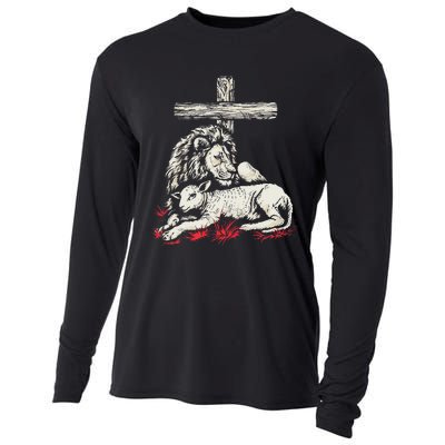 Christianity Lion Lamb Christian Cross Cooling Performance Long Sleeve Crew