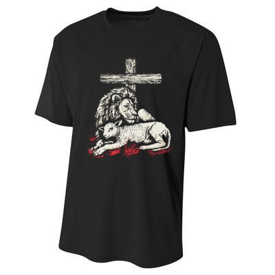 Christianity Lion Lamb Christian Cross Performance Sprint T-Shirt