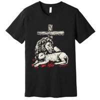 Christianity Lion Lamb Christian Cross Premium T-Shirt