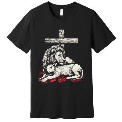 Christianity Lion Lamb Christian Cross Premium T-Shirt