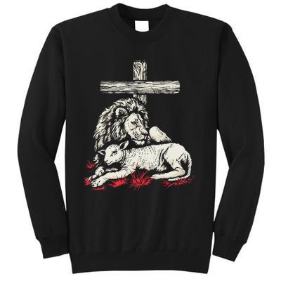 Christianity Lion Lamb Christian Cross Tall Sweatshirt