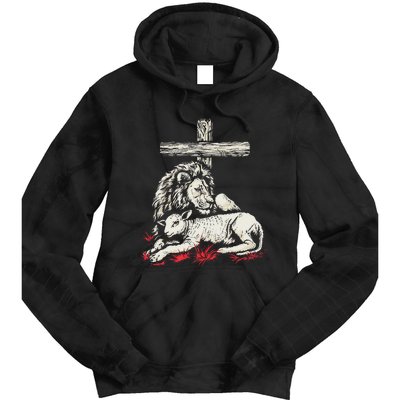 Christianity Lion Lamb Christian Cross Tie Dye Hoodie