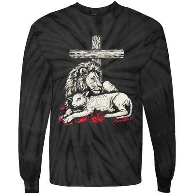 Christianity Lion Lamb Christian Cross Tie-Dye Long Sleeve Shirt