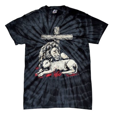 Christianity Lion Lamb Christian Cross Tie-Dye T-Shirt