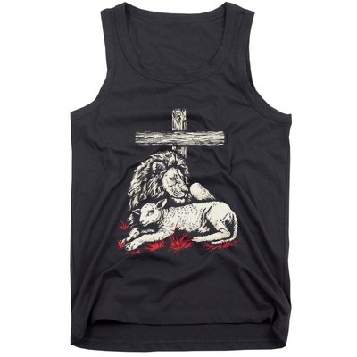 Christianity Lion Lamb Christian Cross Tank Top