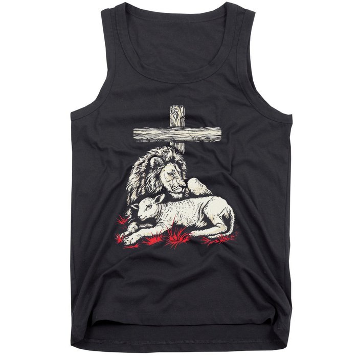 Christianity Lion Lamb Christian Cross Tank Top