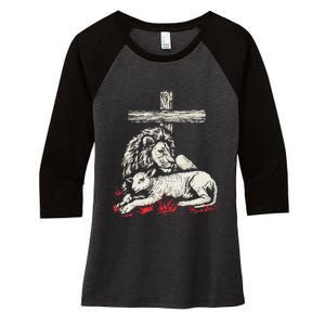 Christianity Lion Lamb Christian Cross Women's Tri-Blend 3/4-Sleeve Raglan Shirt