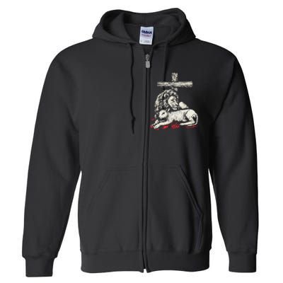 Christianity Lion Lamb Christian Cross Full Zip Hoodie