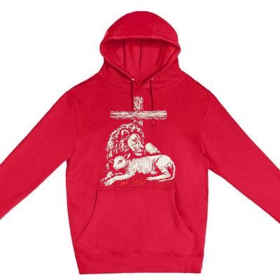 Christianity Lion Lamb Christian Cross Premium Pullover Hoodie