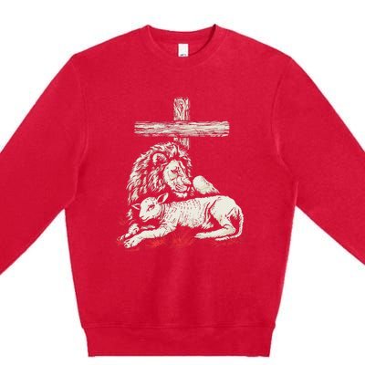 Christianity Lion Lamb Christian Cross Premium Crewneck Sweatshirt