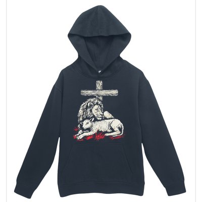 Christianity Lion Lamb Christian Cross Urban Pullover Hoodie