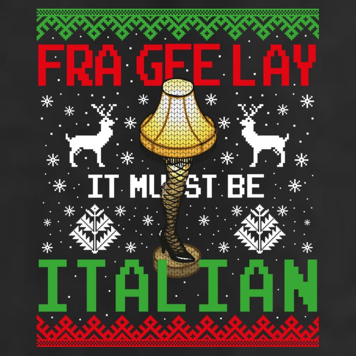 Fragile Christmas Leg Lamp FRA GEE LAY It Must Be Italian Ugly Sweater Crop Fleece Hoodie