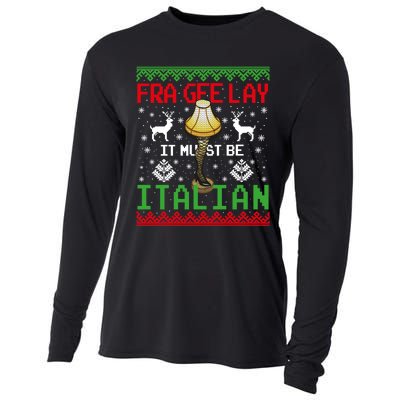 Fragile Christmas Leg Lamp FRA GEE LAY It Must Be Italian Ugly Sweater Cooling Performance Long Sleeve Crew