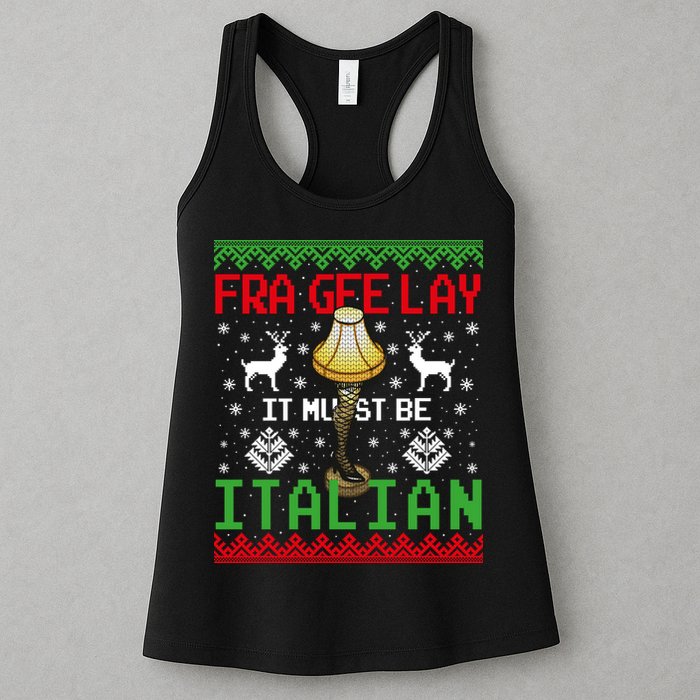 Fragile Christmas Leg Lamp FRA GEE LAY It Must Be Italian Ugly Sweater Womens Tank Top