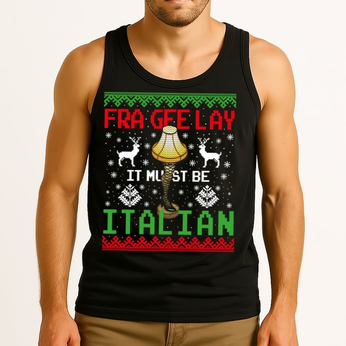 Fragile Christmas Leg Lamp FRA GEE LAY It Must Be Italian Ugly Sweater Tank Top