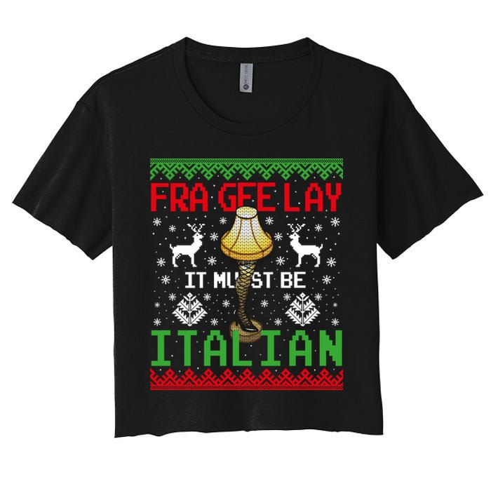 Fragile Christmas Leg Lamp FRA GEE LAY It Must Be Italian Ugly Sweater Crop Top